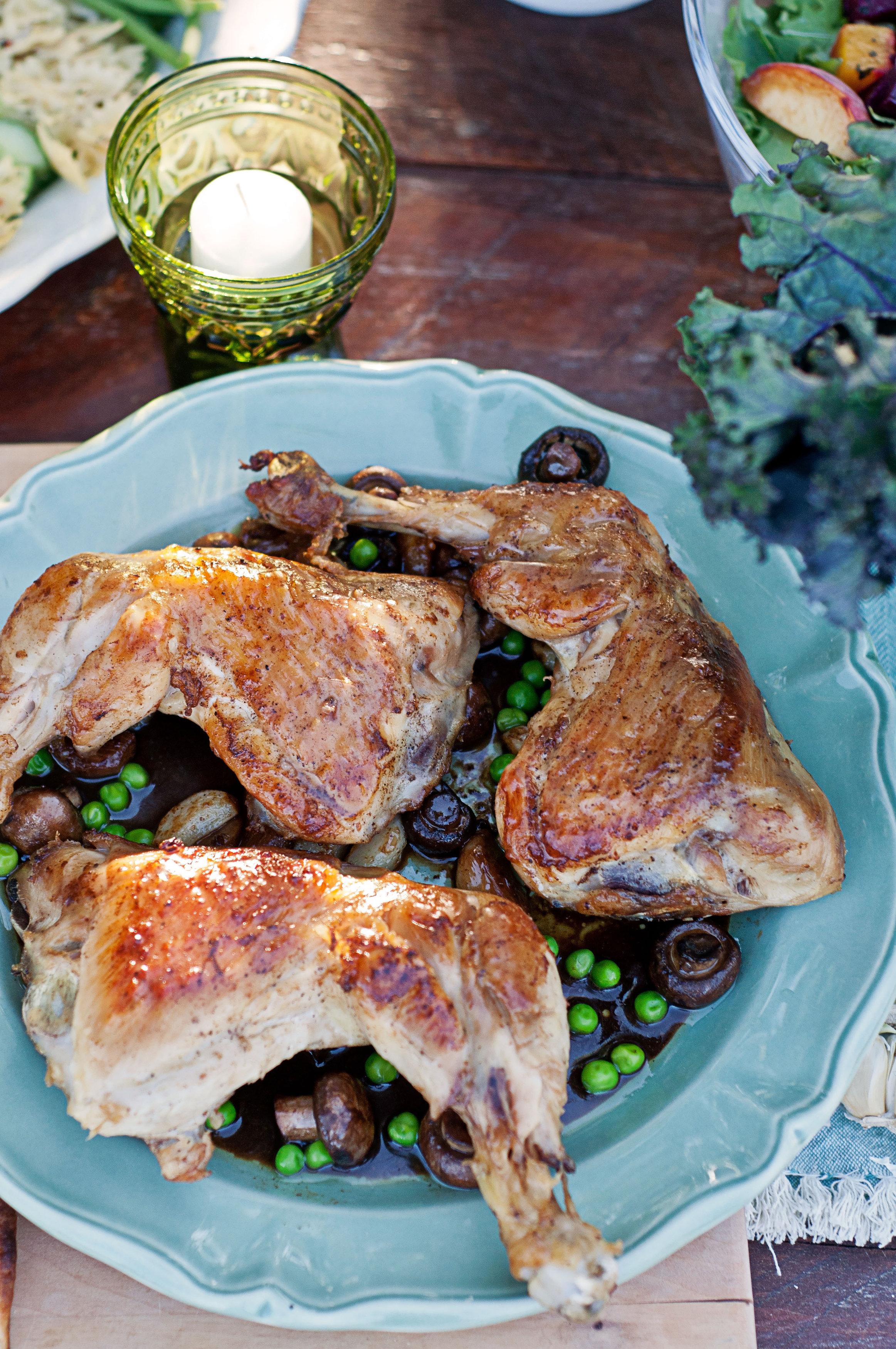Garlic Chardonnay Chicken Thighs with Mushrooms and Peas