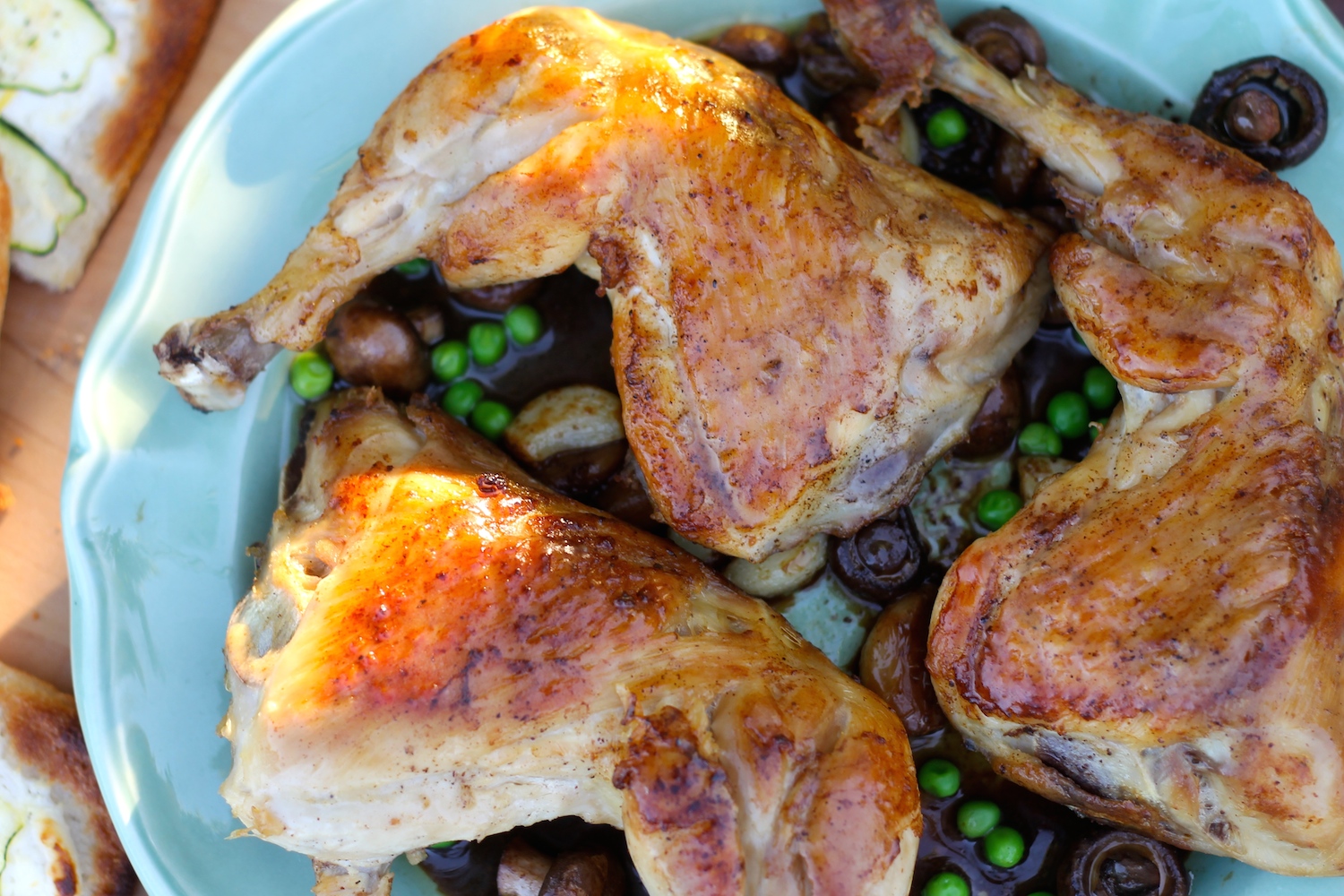 Garlic Chardonnay Chicken Thighs with Mushrooms and Peas