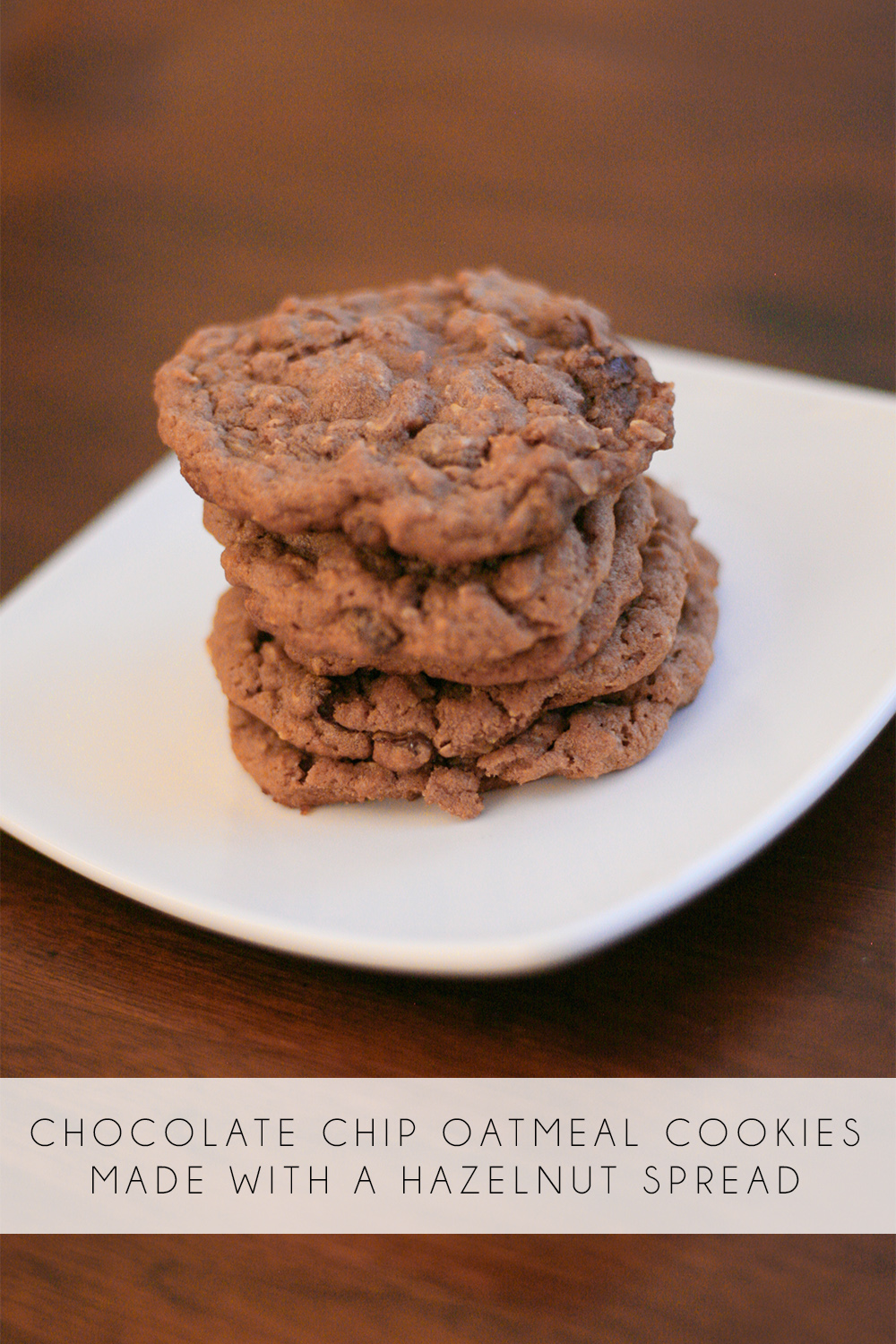 Chocolate chip and oatmeal hazelnut cookies made with Nocciolata.