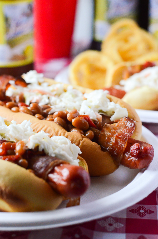 Bacon-Wrapped Summer BBQ Hot Dogs - skip the forks! | Get the recipe on MyCookingSpot.com!