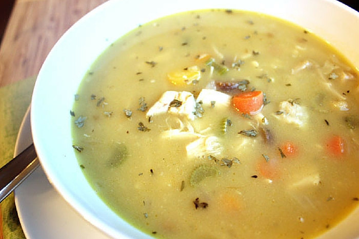 Yummy gluten-free chicken noodle soup.