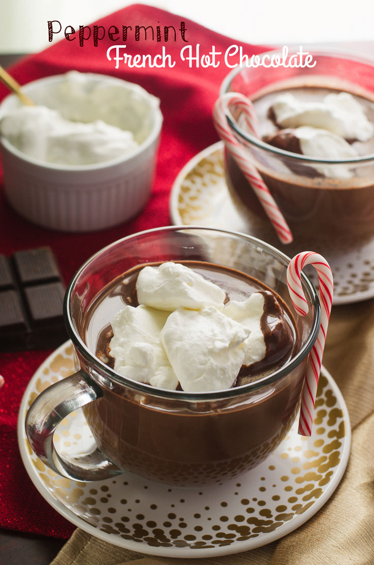 Peppermint French Hot Chocolate - rich & decadent & perfect for cold weather! | Get the recipe on MyCookingSpot.com!