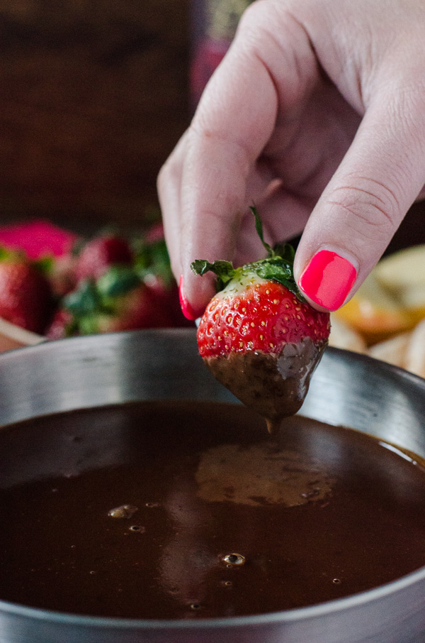 Easy Chocolate Fondue - Who says you need a fancy pot to have a fondue party?! | Get the recipe on MyCookingSpot.com!