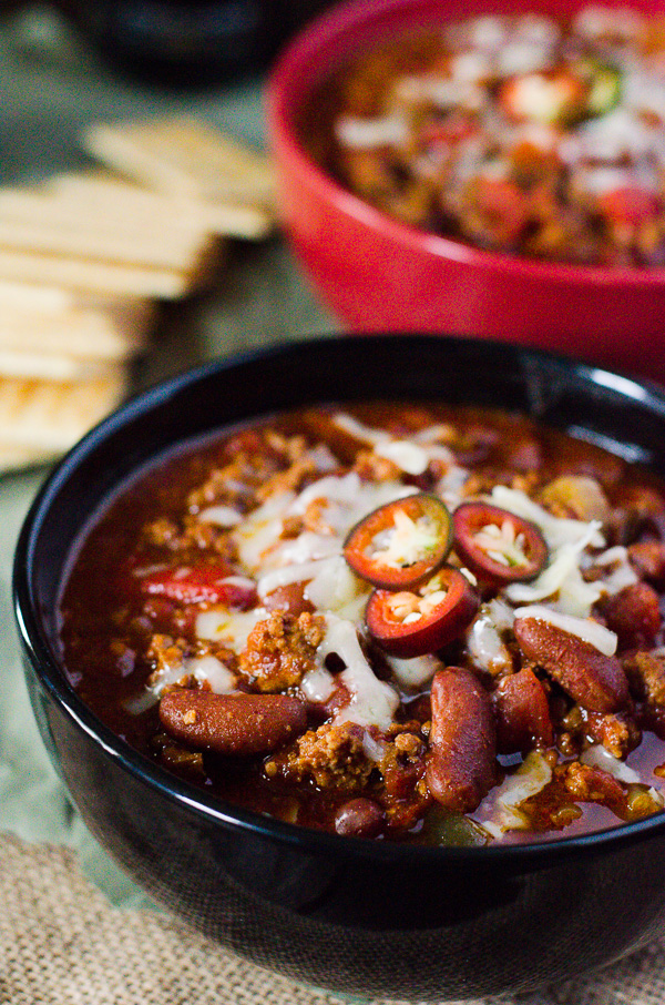 East Slow Cooker Chili - toss it on in the morning, have it ready by game time (or dinnertime!) | Get the recipe on MyCookingSpot.com!