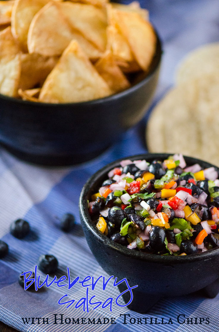 Blueberry Salsa with Homemade Tortilla Chips - flavorful blueberry-studded salsa, scooped up with freshly fried tortilla chips | Get the recipe on MyCookingSpot.com!