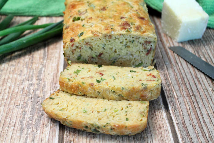 Bacon Cheddar and Onion Quick Bread closeup