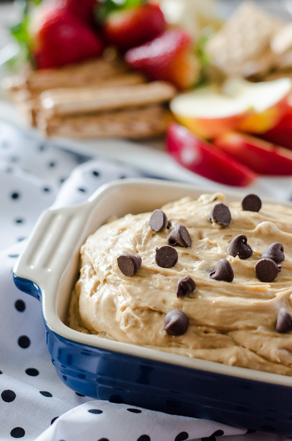 Chocolate Chip Cookie Butter Dip - Delicious cookie butter, fluffed up and ready for all your favorite dippers! | Get the recipe on MyCookingSpot.com!