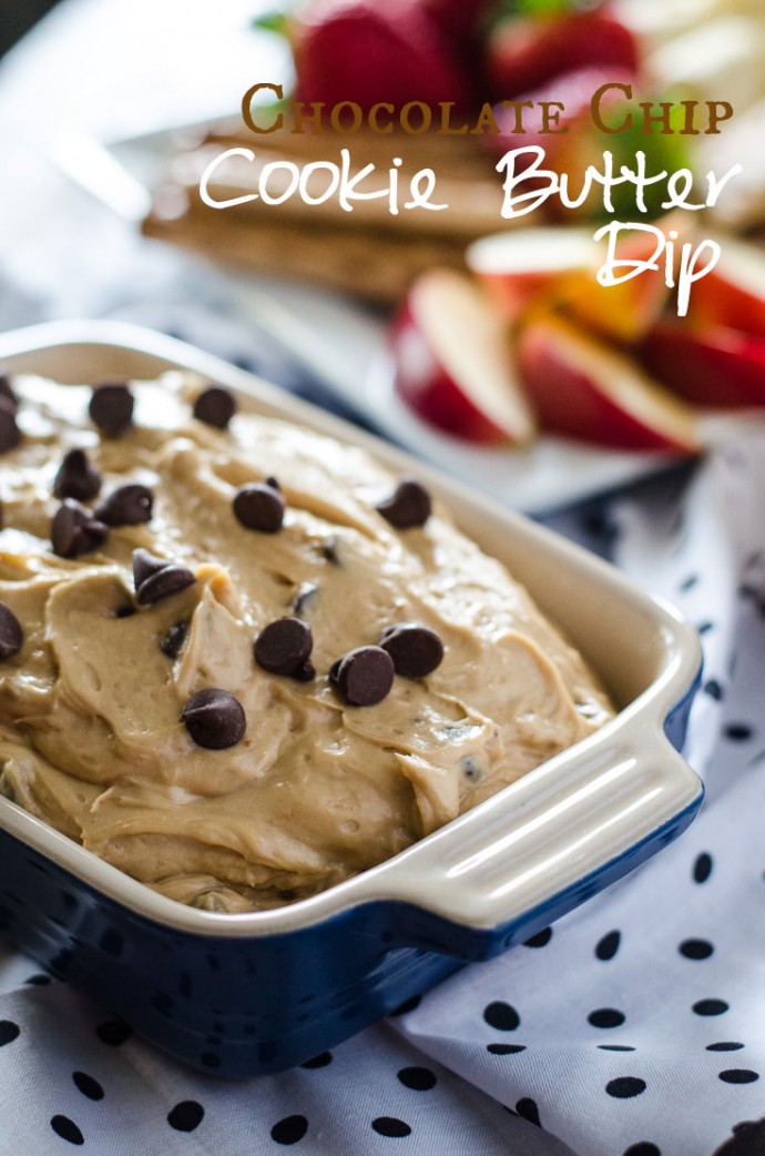 Chocolate Chip Cookie Butter Dip - Delicious cookie butter, fluffed up and ready for all your favorite dippers! | Get the recipe on MyCookingSpot.com!