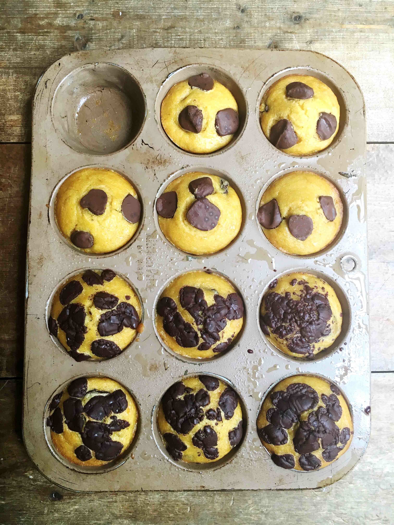 Pumpkin Banana Muffins -- A transitional muffin to get you in the mood for fall - with chocolate chips, of course!!